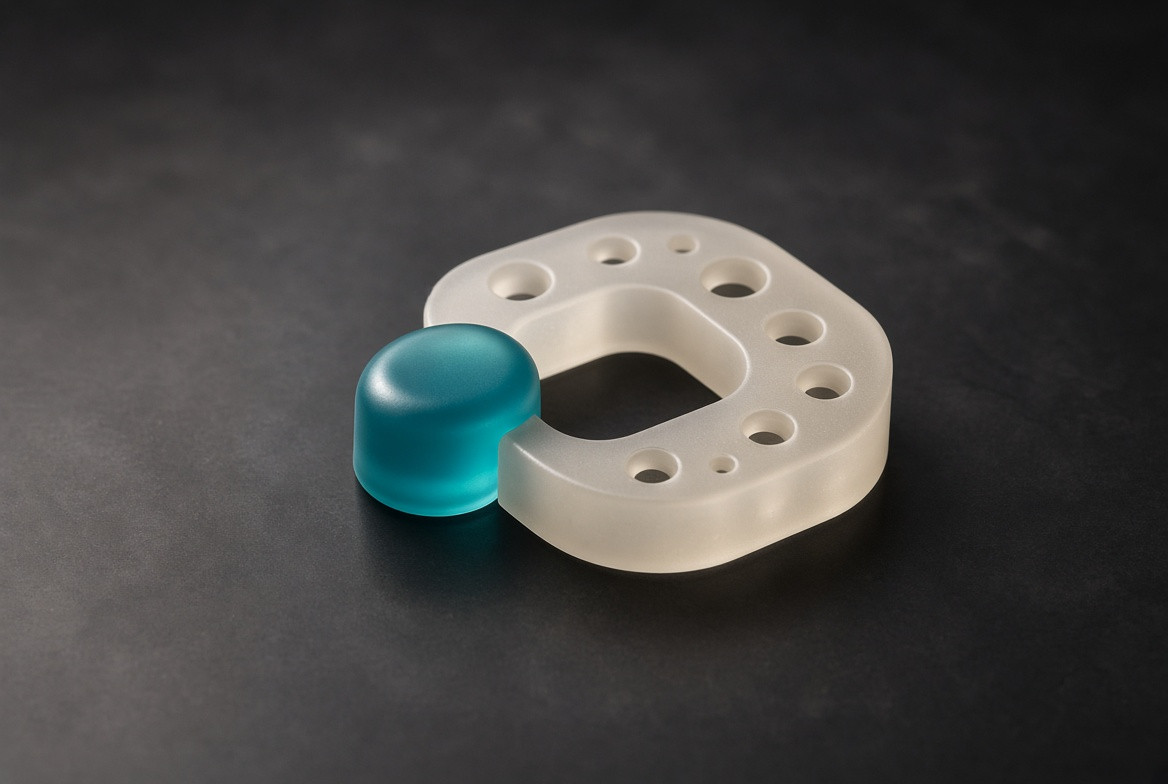 A fit token beside a translucent measuring ring