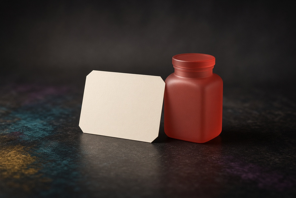 An intact label beside its matching container